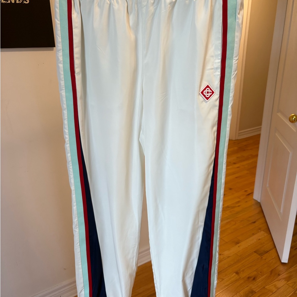 Men's White Joggers with Multicolor Stripes